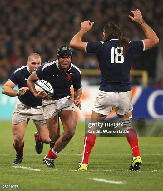 French Captain, Thierry Dusautoirin action during the international match between France and South Africa at Stade Municipal on November 13, 2009 in...