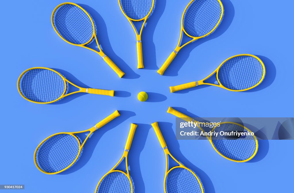 Tennis rackets on court