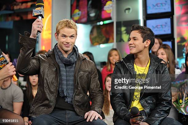 Actors Kellan Lutz and Bronson Pelletier visit MuchOnDemand to promote their new movie "The Twilight Saga: New Moon" at the MuchMusic HQ on November...