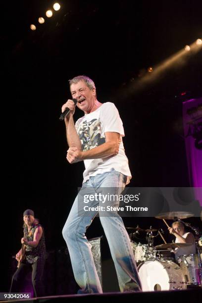 Roger Glover, Ian Gillan and Ian Paice of Deep Purple perform on stage at the LG Arena on November 13, 2009 in Birmingham, England.