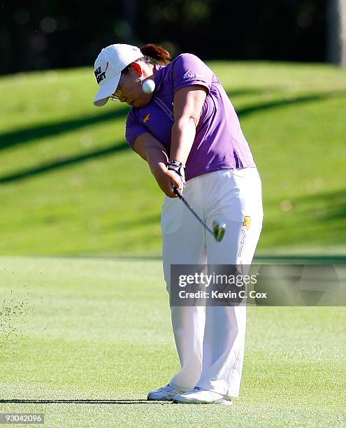 Jiyai Shin of South Korea plays her second shot from the 11th fairway during the second round of the Lorena Ochoa Invitational Presented by Banamex...