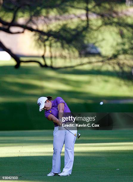 Jiyai Shin of South Korea plays her second shot from the 16th fairway during the second round of the Lorena Ochoa Invitational Presented by Banamex...