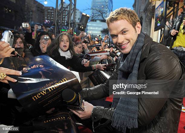 Actor Kellan Lutz visits MuchOnDemand to promote his new movie "The Twilight Saga: New Moon" at the MuchMusic HQ on November 13, 2009 in Toronto,...