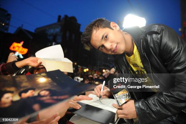 Actor Bronson Pelletier visits MuchOnDemand to promote his new movie "The Twilight Saga: New Moon" at the MuchMusic HQ on November 13, 2009 in...