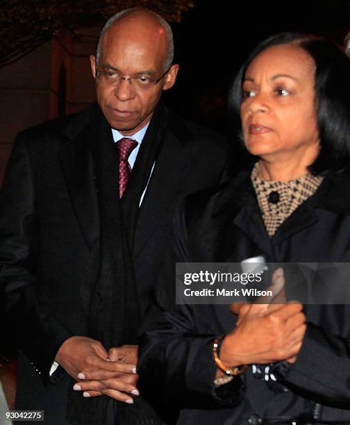 Former Congressman William Jefferson leaves the US District Court with his wife Andrea Jefferson after being sentenced to 13 years in prison on...