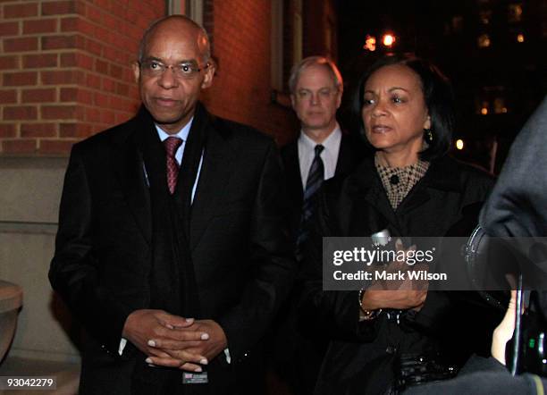 Former Congressman William Jefferson leaves the US District Court with his wife Andrea Jefferson after being sentenced to 13 years in prison on...