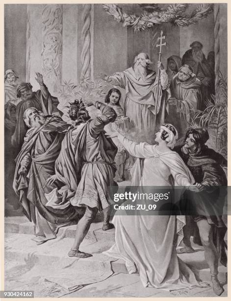 rienzi is cursed - scene from richard wagner's opera rienzi - woman pledge stock illustrations
