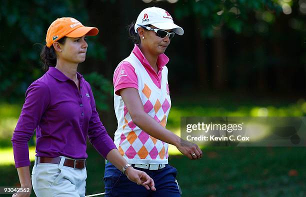 Sophia Sheridan walks with Loreno Ochoa during the second round of the Lorena Ochoa Invitational Presented by Banamex and Corona at Guadalajara...