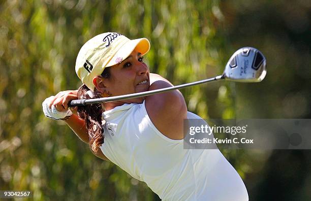 Mariajo Uribe of Colombia tees off the third hole during the second round of the Lorena Ochoa Invitational Presented by Banamex and Corona at...