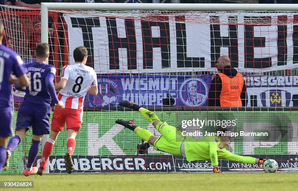 Mario Kvesic of Erzgebirge Aue, Stephan Fuerstner and Daniel Mesenhoeler of 1.FC Union Berlin during the 2nd Bundesliga game between Union Berlin and...