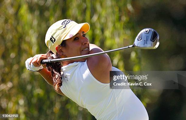 Mariajo Uribe of Colombia tees off the third hole during the second round of the Lorena Ochoa Invitational Presented by Banamex and Corona at...