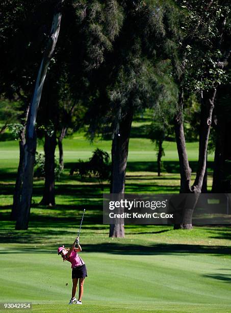 Paula Creamer of the United States plays her second shot in the second fairway during the second round of the Lorena Ochoa Invitational Presented by...