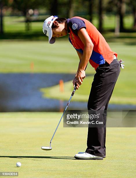 Song-Hee Kim of South Korea putts on the second green during the second round of the Lorena Ochoa Invitational Presented by Banamex and Corona at...