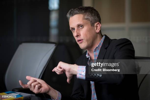 Aaron Levie, chief executive officer and co-founder of Box Inc., speaks during an interview in San Francisco, California, U.S., on Tuesday, March 6,...