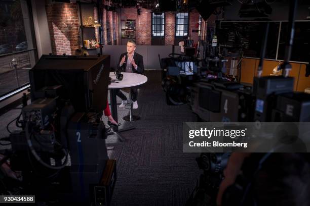 Aaron Levie, chief executive officer and co-founder of Box Inc., speaks during an Bloomberg Technology television interview in San Francisco,...