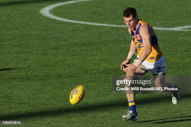 Luke Shuey of the Eagles chases the ball during the JLT Community Series AFL match between the Fremantle Dockers and the West Coast Eagles at HBF...