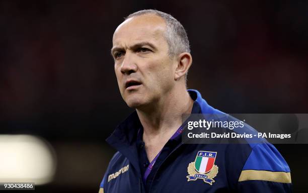 Italy head coach Conor O'Shea before the NatWest 6 Nations match at the Principality Stadium, Cardiff.