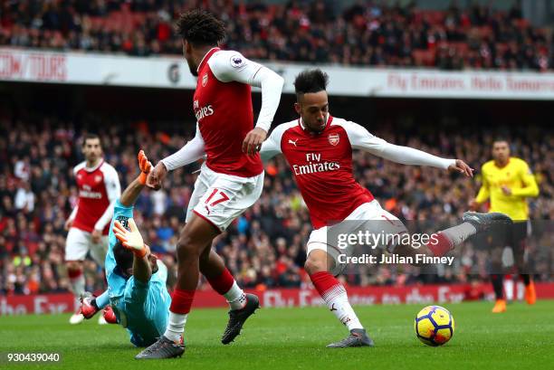 Pierre-Emerick Aubameyang of Arsenal scores the 2nd Arsenal goal during the Premier League match between Arsenal and Watford at Emirates Stadium on...