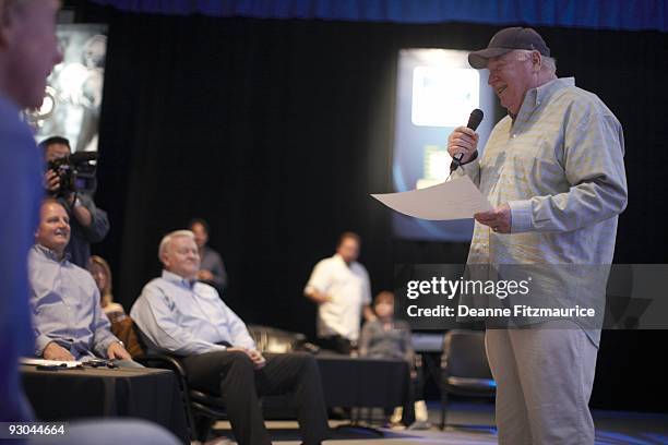 John Madden's Game Day Viewing Party: John Madden addressing a group of fathers of NFL quarterbacks at Goal Line Productions studio. Madden hosted...