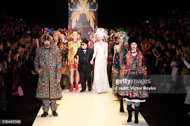 Slava Zaitsev walks the runway during the finale of the Slava Zaitsev fashion show at Mercedes Benz Fashion Week Russia Fall/Winter 2018/19 at Manege...