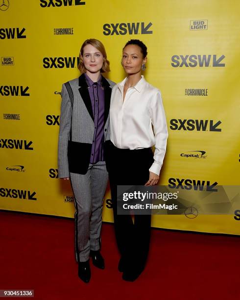 Actors Evan Rachel Wood and Thandie Newton attend the Westworld Featured Session during SXSW at Austin Convention Center on March 10, 2018 in Austin,...