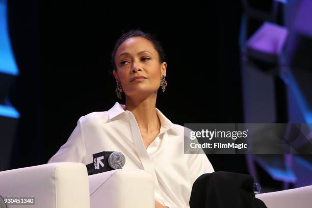 Thandie Newton speaks onstage at the Westworld Featured Session during SXSW at Austin Convention Center on March 10, 2018 in Austin, Texas.