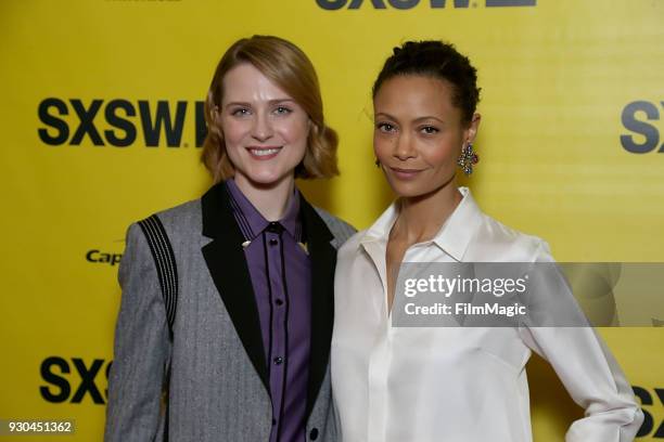 Actors Evan Rachel Wood and Thandie Newton attend the Westworld Featured Session during SXSW at Austin Convention Center on March 10, 2018 in Austin,...