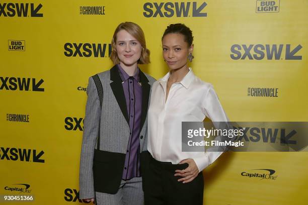 Actors Evan Rachel Wood Thandie Newton attend the Westworld Featured Session during SXSW at Austin Convention Center on March 10, 2018 in Austin,...