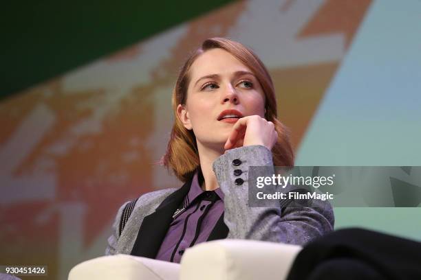 Evan Rachel Wood speaks onstage at the Westworld Featured Session during SXSW at Austin Convention Center on March 10, 2018 in Austin, Texas.