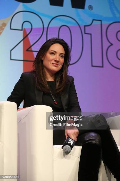 Lisa Joy speaks onstage at the Westworld Featured Session during SXSW at Austin Convention Center on March 10, 2018 in Austin, Texas.