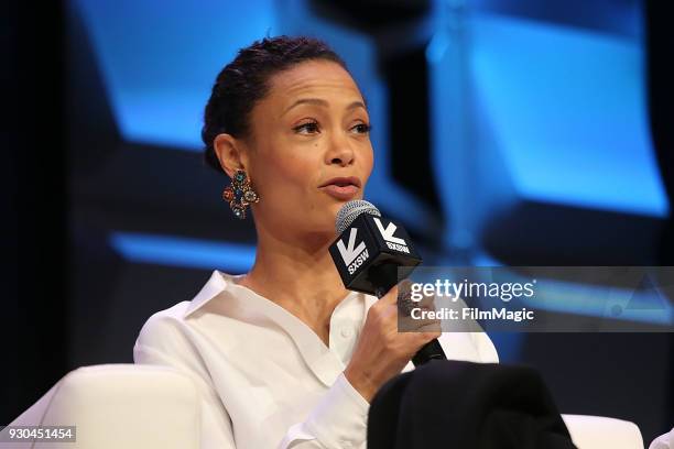 Thandie Newton speaks onstage at the Westworld Featured Session during SXSW at Austin Convention Center on March 10, 2018 in Austin, Texas.