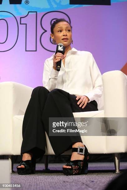 Thandie Newton speaks onstage at the Westworld Featured Session during SXSW at Austin Convention Center on March 10, 2018 in Austin, Texas.