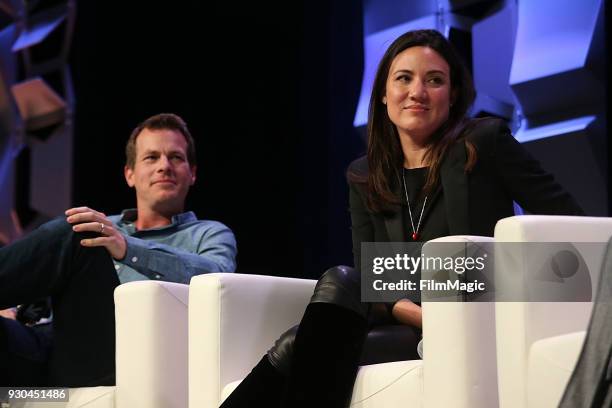 Showrunners/creators Jonathan Nolan and Lisa Joy speak onstage at the Westworld Featured Session during SXSW at Austin Convention Center on March 10,...