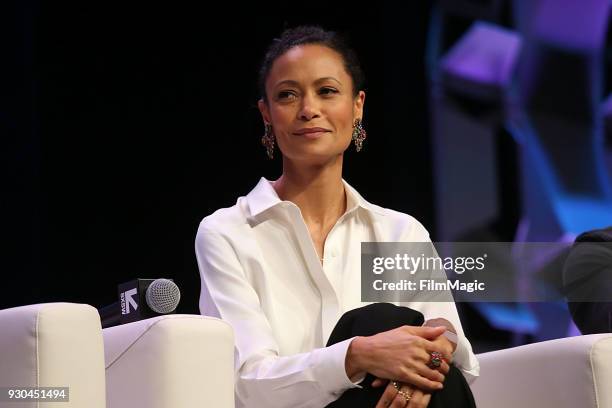 Thandie Newton speaks onstage at the Westworld Featured Session during SXSW at Austin Convention Center on March 10, 2018 in Austin, Texas.