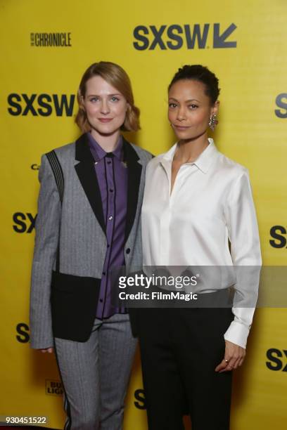 Actors Evan Rachel Wood and Thandie Newton attend the Westworld Featured Session during SXSW at Austin Convention Center on March 10, 2018 in Austin,...