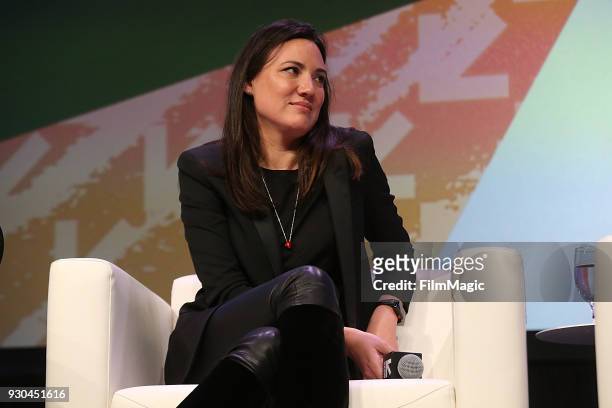 Lisa Joy speaks onstage at the Westworld Featured Session during SXSW at Austin Convention Center on March 10, 2018 in Austin, Texas.