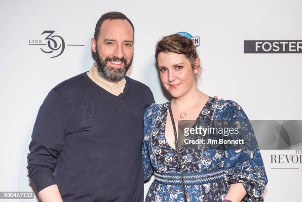 Actor Tony Hale and actress Melanie Lynskey walk the red carpet during an afterparty for the SXSW Film premiere of Sadie at Austin Lounge Basecamp on...