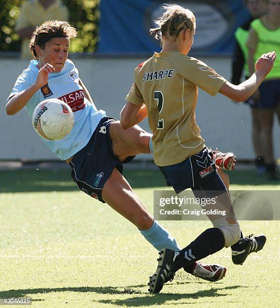 Julie Rydahl of Sydney is tackled during the round seven W-League match between Sydney FC and the Newcastle Jets at Seymour Shaw on November 14, 2009...