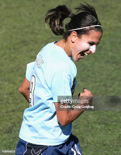 Leena Khamis of Sydney celebrates after scoring during the round seven W-League match between Sydney FC and the Newcastle Jets at Seymour Shaw on...