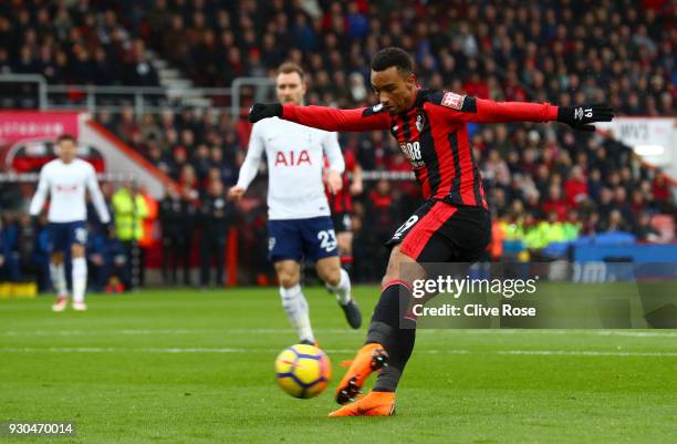 Junior Stanislas of AFC Bournemouth scores his sides first goal during the Premier League match between AFC Bournemouth and Tottenham Hotspur at...