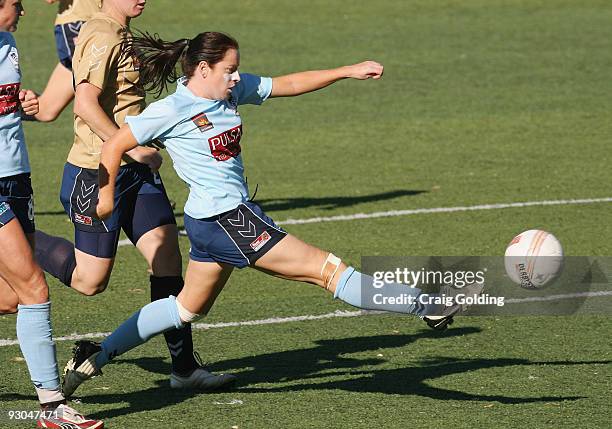 Michelle Carney of Sydney kicks during the round seven W-League match between Sydney FC and the Newcastle Jets at Seymour Shaw on November 14, 2009...