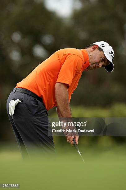 Greg Chalmers of New Zealand prepares to putt on the 12th hole during round three of the 2009 Australian Masters at Kingston Heath Golf Club on...