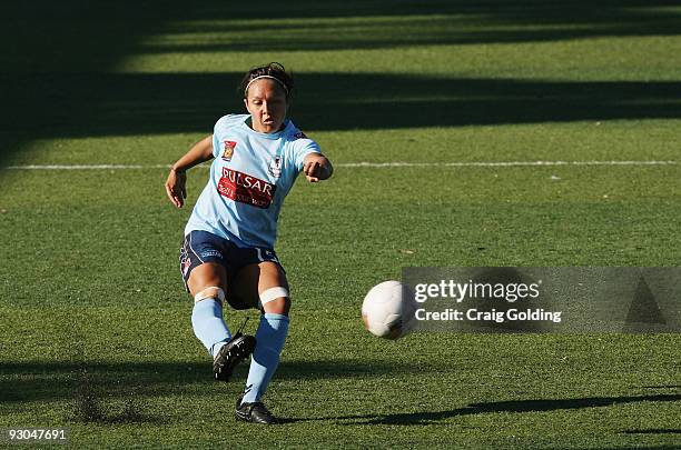 Kyah Simon of Sydney shoots during the round seven W-League match between Sydney FC and the Newcastle Jets at Seymour Shaw on November 14, 2009 in...