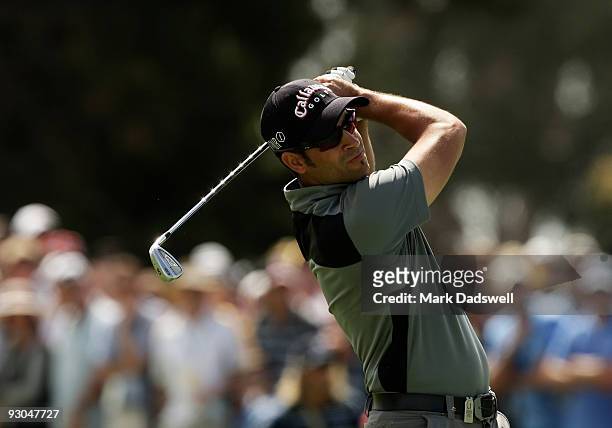 James Nitties of Australia plays an approach on the 10th hole during round three of the 2009 Australian Masters at Kingston Heath Golf Club on...