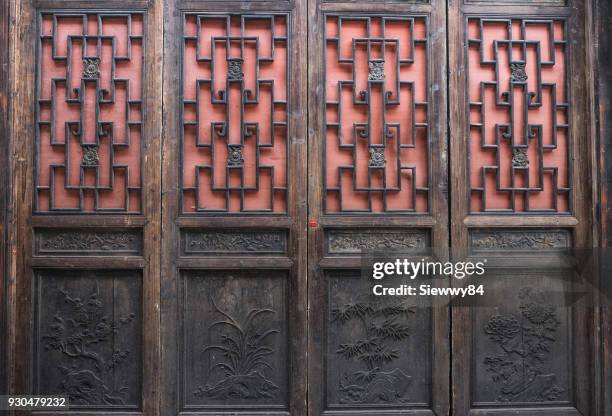 Oriental wooden door with chinese style.
