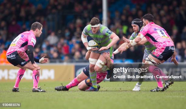 Newcastle Falcons' Sean Robinson in action during todays match during the Anglo Welsh Cup Semi Final match between Exeter Chiefs and Newcastle...