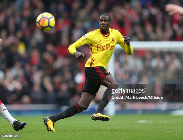 Abdoulaye Doucoure of Watford during the Premier League match between Arsenal and Watford at Emirates Stadium on March 11, 2018 in London, England.