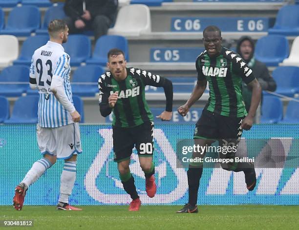 Khouma Babacar of US Sassuolo celebrates after scoring goal 1-1 during the serie A match between US Sassuolo and Spal at Mapei Stadium - Citta' del...