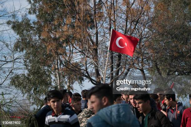 turkish people are walking with turkish flag in formal way - 29 ekim stock pictures, royalty-free photos & images