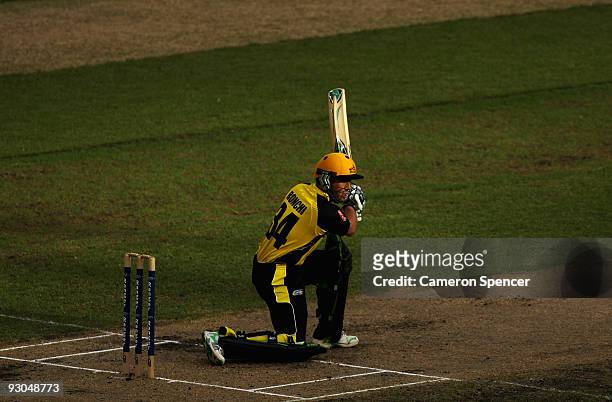 Luke Ronchi of the Warriors bats during the Ford Ranger Cup match between the Victoria Bushrangers and the West Australia Warriors at Melbourne...